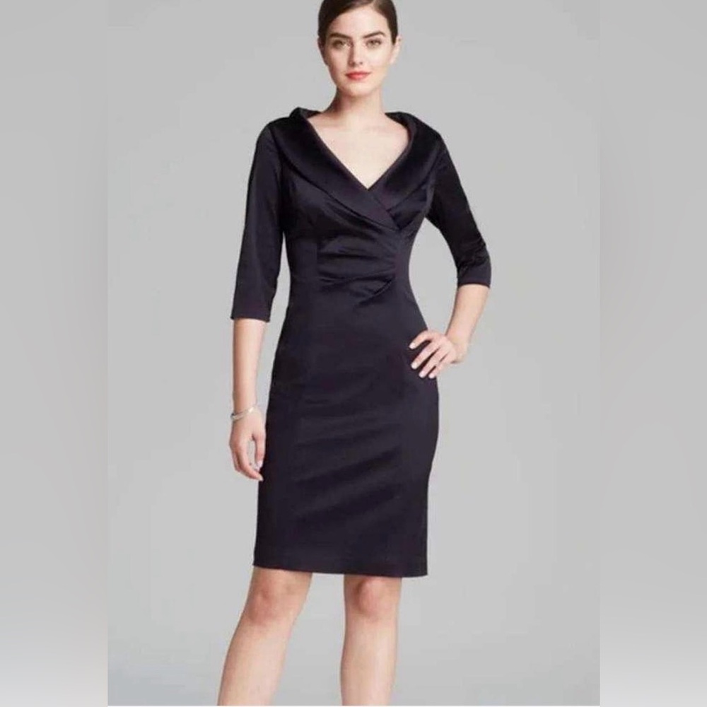 Kay Unger New York Black Satin Portrait collar Dress. Size 6. Excellent Cond.